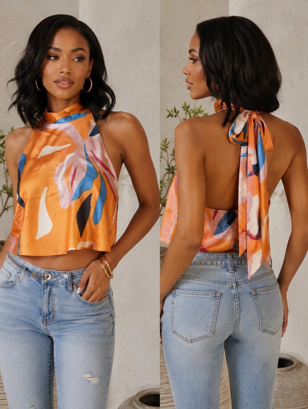 Sigrid Olsen Abstract Print Halter Crop Top – Size Small – NWOT